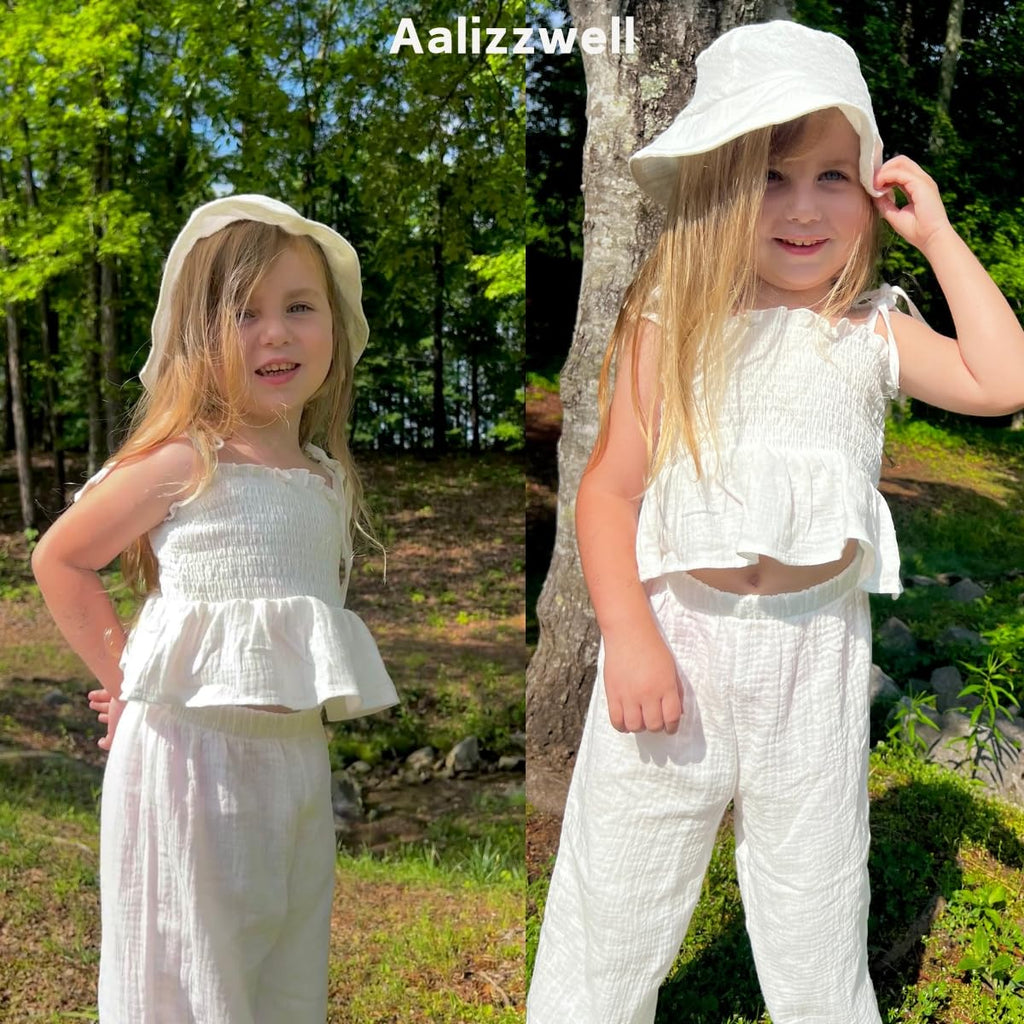 Toddler Girls Summer Clothes Halter Smocked Outfit Linen Sleeveless Clothing White