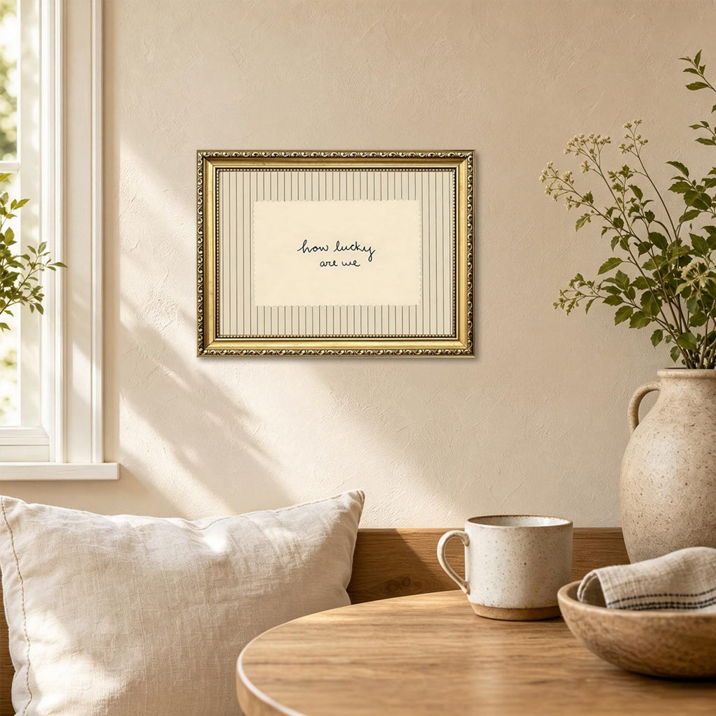 How Lucky Are We Wall Art Trendy Preppy Inspirational Quote Sign Wall Decor Picture Vintage Striped Poster Canvas