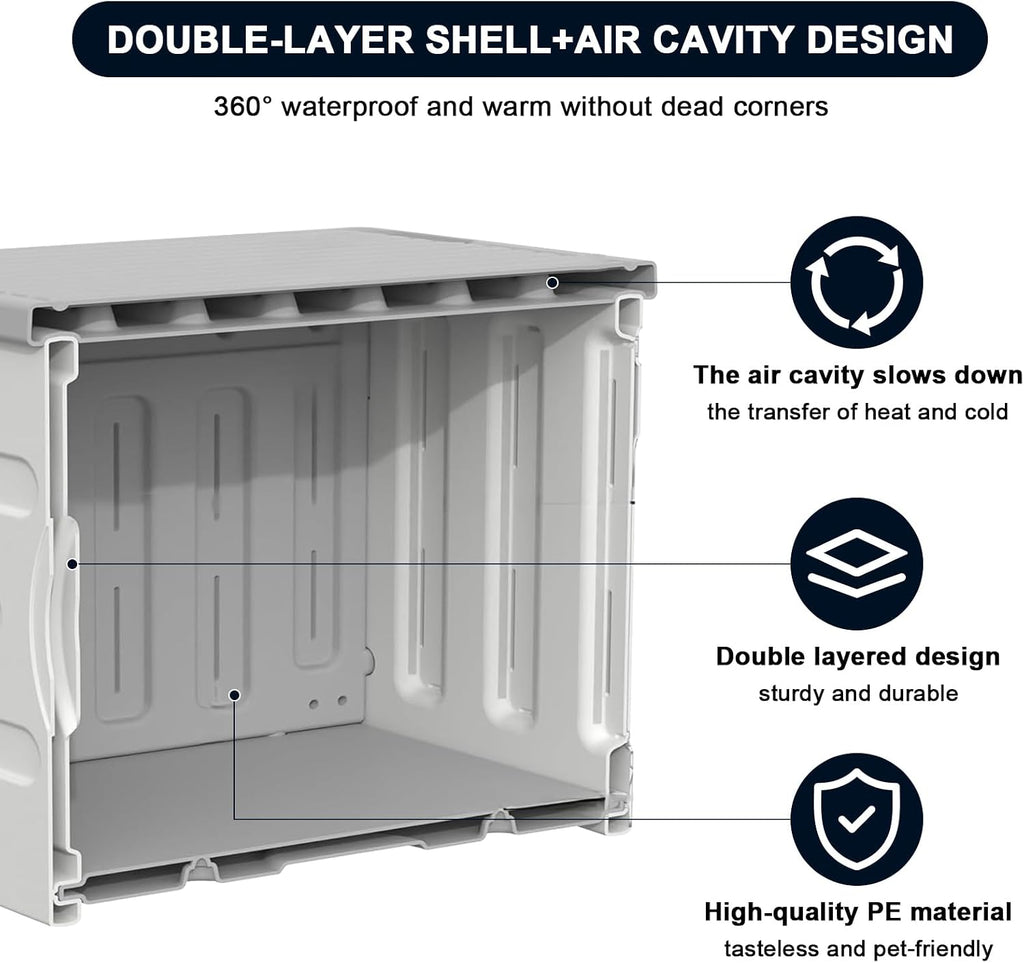 Indestructible Heated Cat House for Outside, Large Heated Outdoor Cat House 100% Weatherproof with Escape Door
