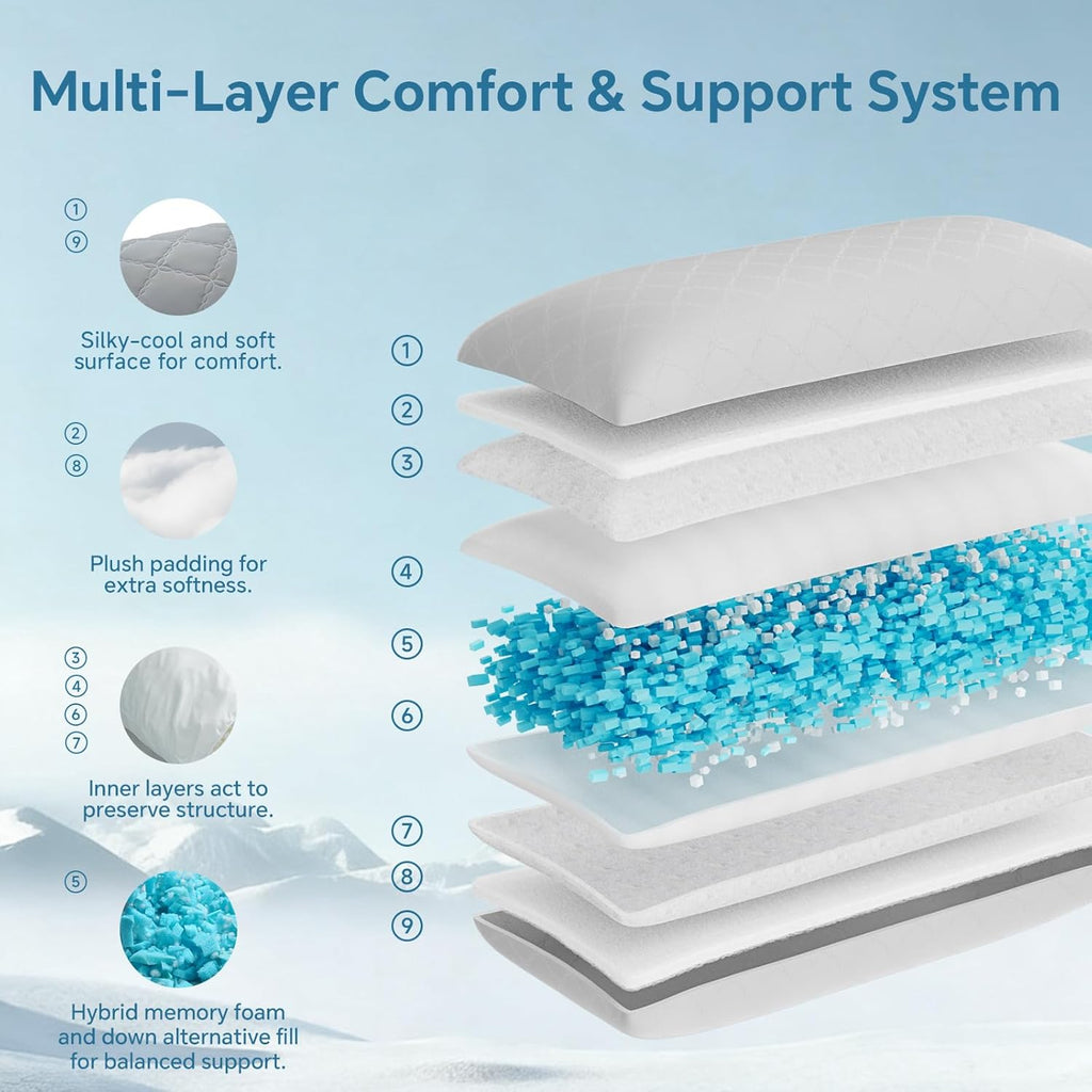 Cooling Body Pillow, Memory Foam Filled, Navy Blue, 20x54 Inches | Soft & Cool-Touch Quilted Nylon-Spandex Cover