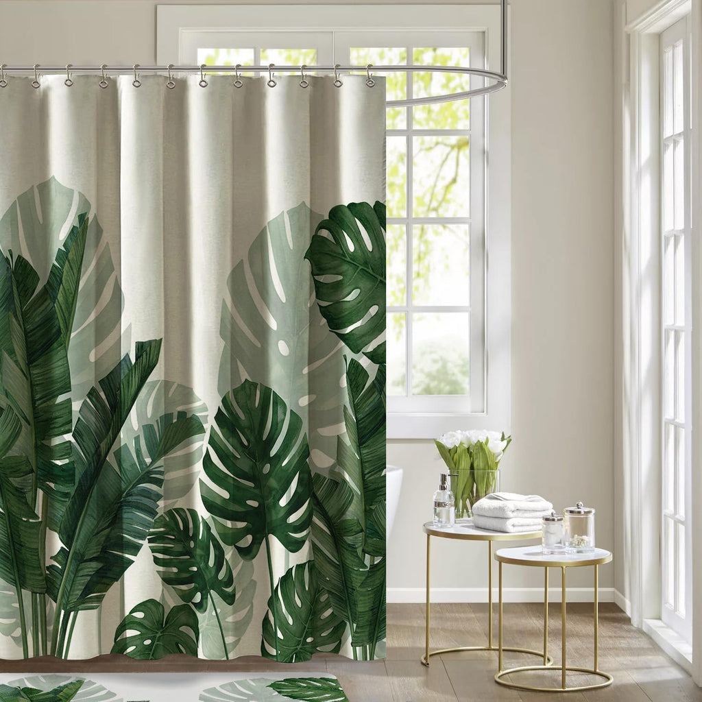 Linen 60 W X 72 L Inch Tropical Green Leaf Shower Curtains Botanical Banana Monstera Leaf Palm Tree Water Repellent
