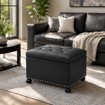 Leather Ottoman with Storage Small Storage Ottoman with Wheels