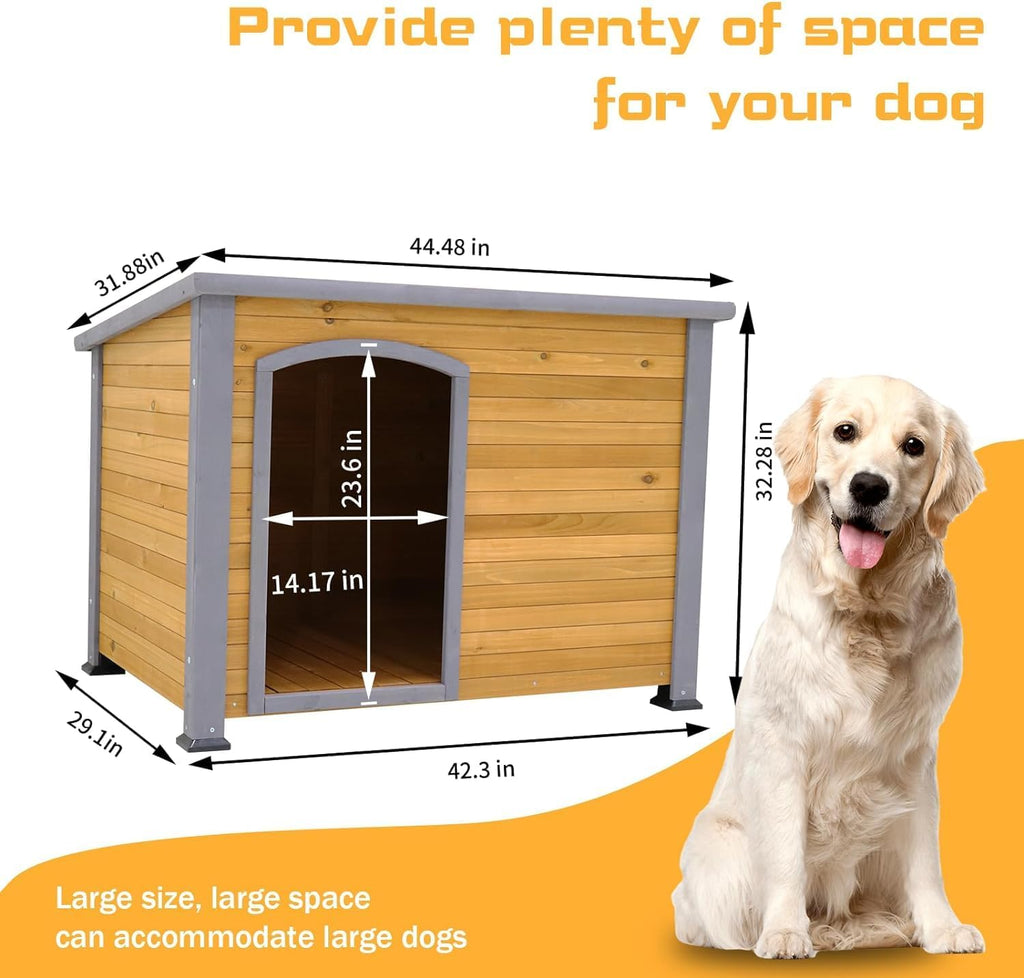 44.5" L Extra Large Dog House Outdoor Weatherproof Wooden Dog Kennel Dog Houses for Large Dogs Outside Indoor Dog