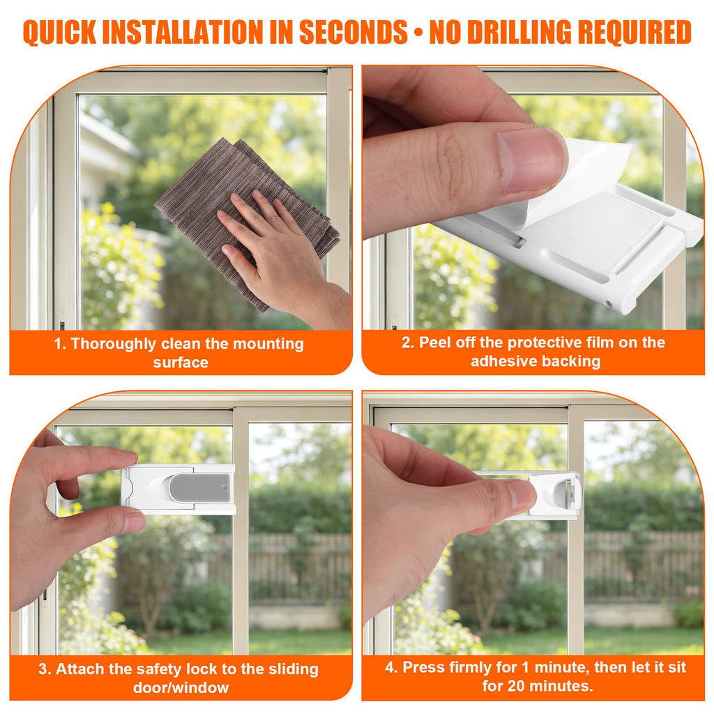 6pcs Sliding Door Child Lock, ABS No Drill Adhesive Safety Patio Kid Lock
