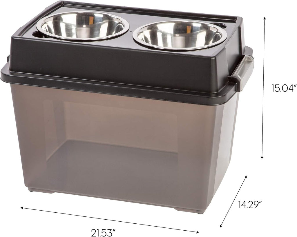 USA Elevated Dog Bowls 15" H, up to 47 lb Storage, Black, Made in USA