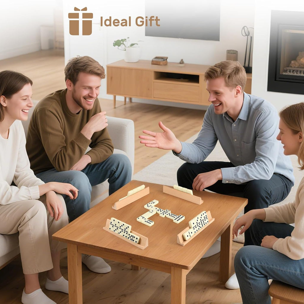 Dominoes Set Adults with 4 Wooden Racks/Trays Double Six Dominoes Travel Set with Portable Case Double 6 Dominoes Set