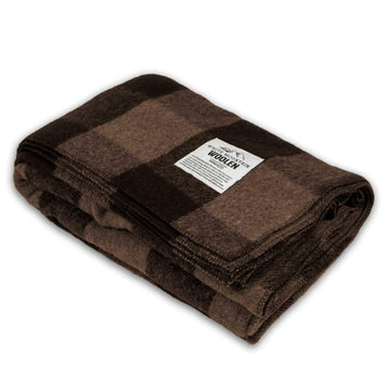 Camp Throw Blanket - 80% Recycled Wool - Buffalo Plaid - Warm Throw Blanket - Thick - Washable - 62W x 80L - Brown