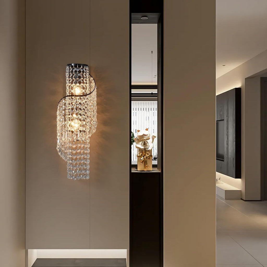 K9 Crystal Wall Sconces, Adjustable 3-Color LED Wall Light with Titanium Black Metal Frame, Modern Living