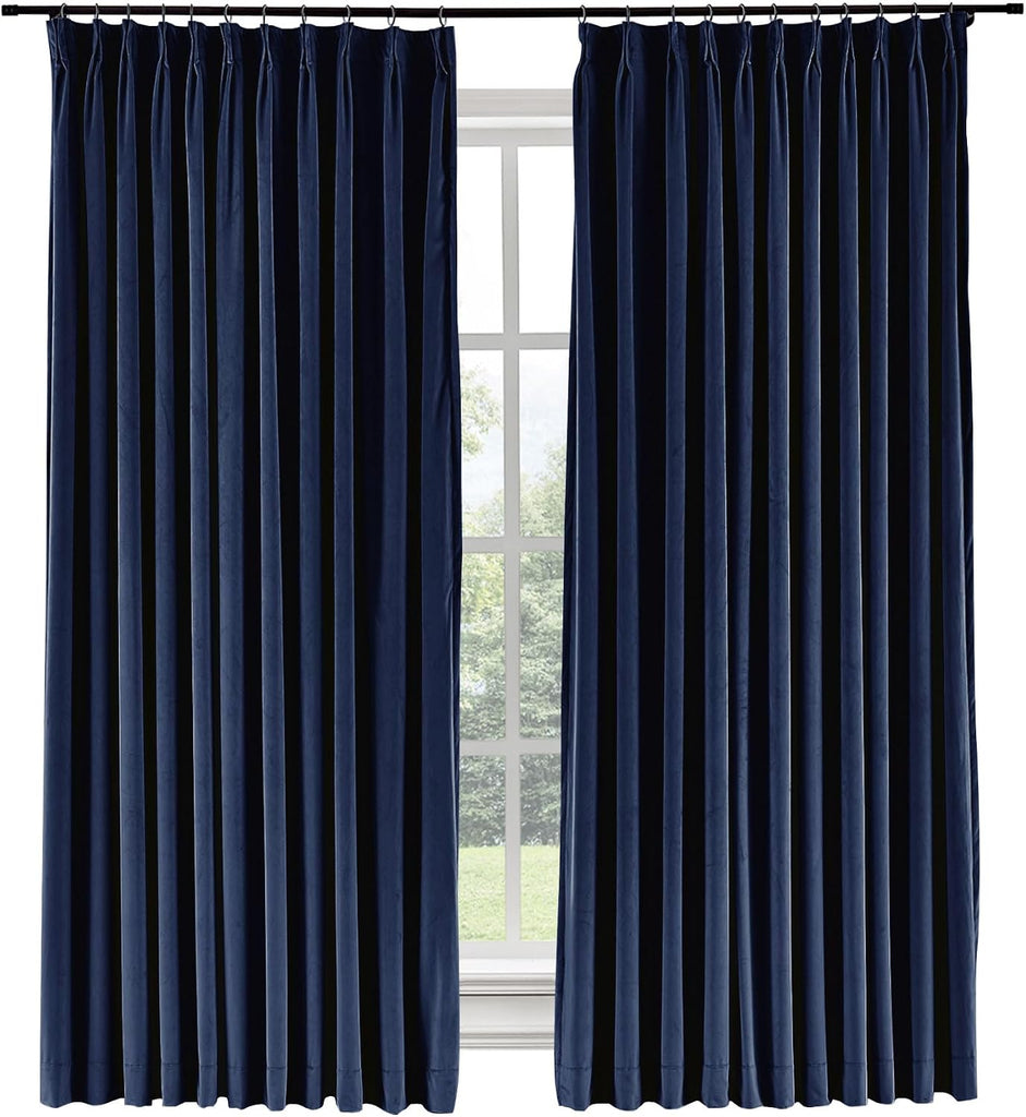 Soft Velvet Curtains Pinch Pleated Velvet Textured Drapes Panels for Bedroom Meetingroom Club Theater Living Room 50W