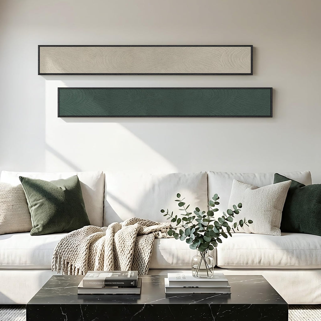 Framed Beige Green Abstract Vertical Wall Art Decor, 2 Piece