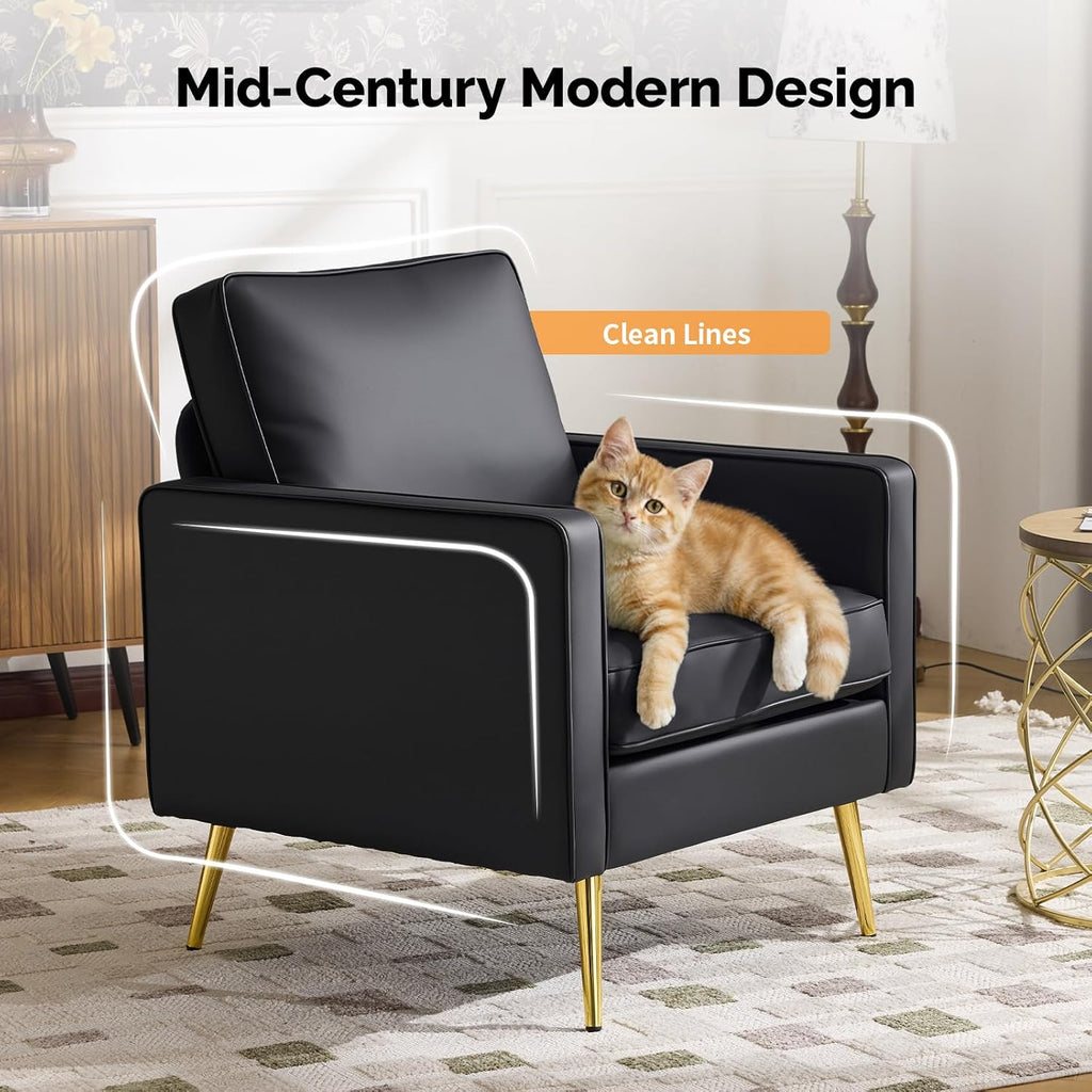 Faux Leather Accent Chair with Gold Leg, Small Space