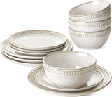 Plates and Bowls Sets for 4, 12 Piece Ceramic Dinnerware Sets, Kitchen Stoneware Dish Set, Chip Resistant