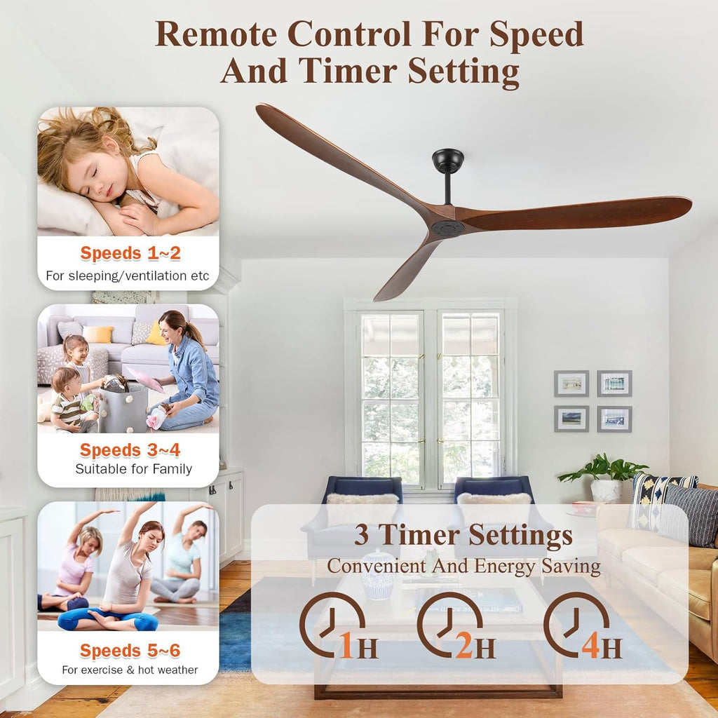 Inspired Maverick Style 88" Ceiling Fan, Extra Large No Lights, 3 Wood Walnut Blades, DC Motor, Reversible Propeller Outdoor Ceiling Fan for Patios, Exterior House Porch, Farmhouse Gazebo with Remote Control A101-B0D9815C7D