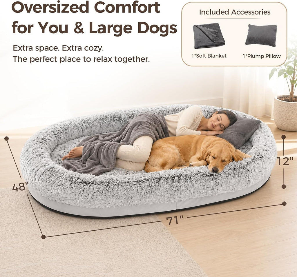 Human Dog Bed for Adult, Large Pet Dog Bed, Light Grey
