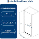 34" W x 72" H Frameless Pivot Shower Door