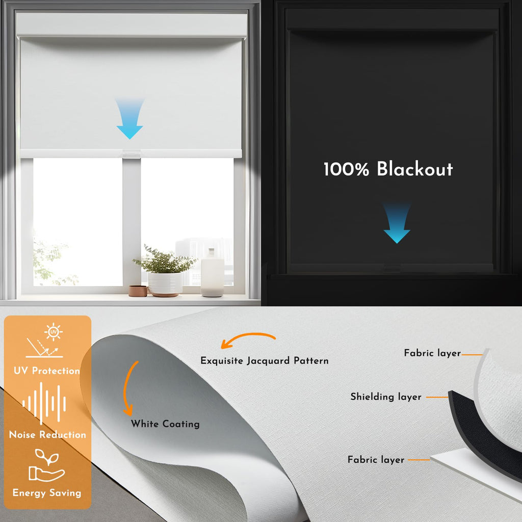 Motorized Smart Blind for Windows with Remote Control, Automatic Blackout Roller Shades Child Safety Rechargeable