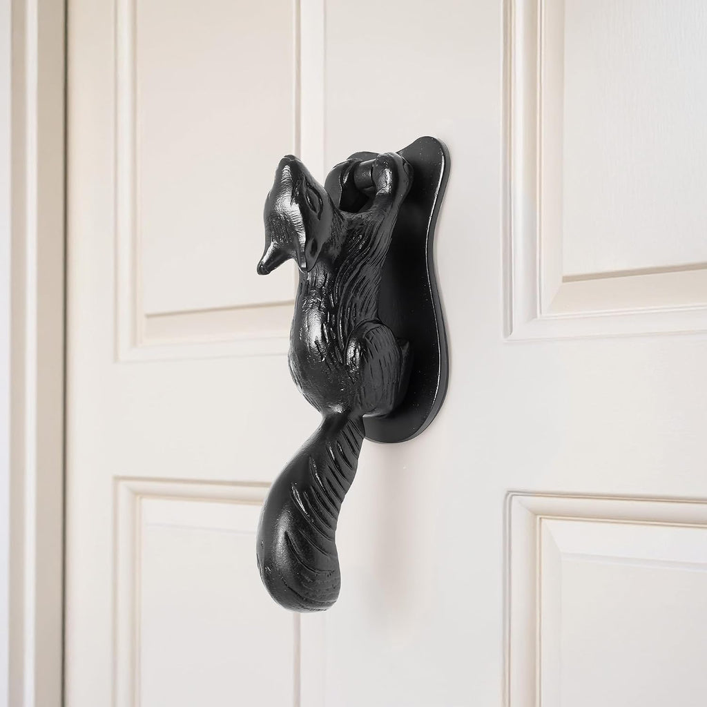 Door Knockers 6.75 in. Black Cast Iron Squirrel Shaped Door Knocker with Mounting Hardware