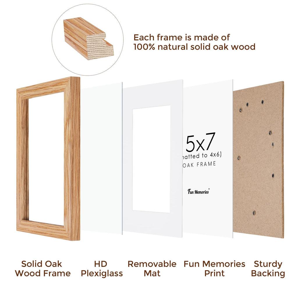 5x7 Picture Frame, Solid Oak Wood 5 x 7 Frame with Plexiglass, 5 by 7 Photo Frame for Wall & Tabletop Display, 5x7
