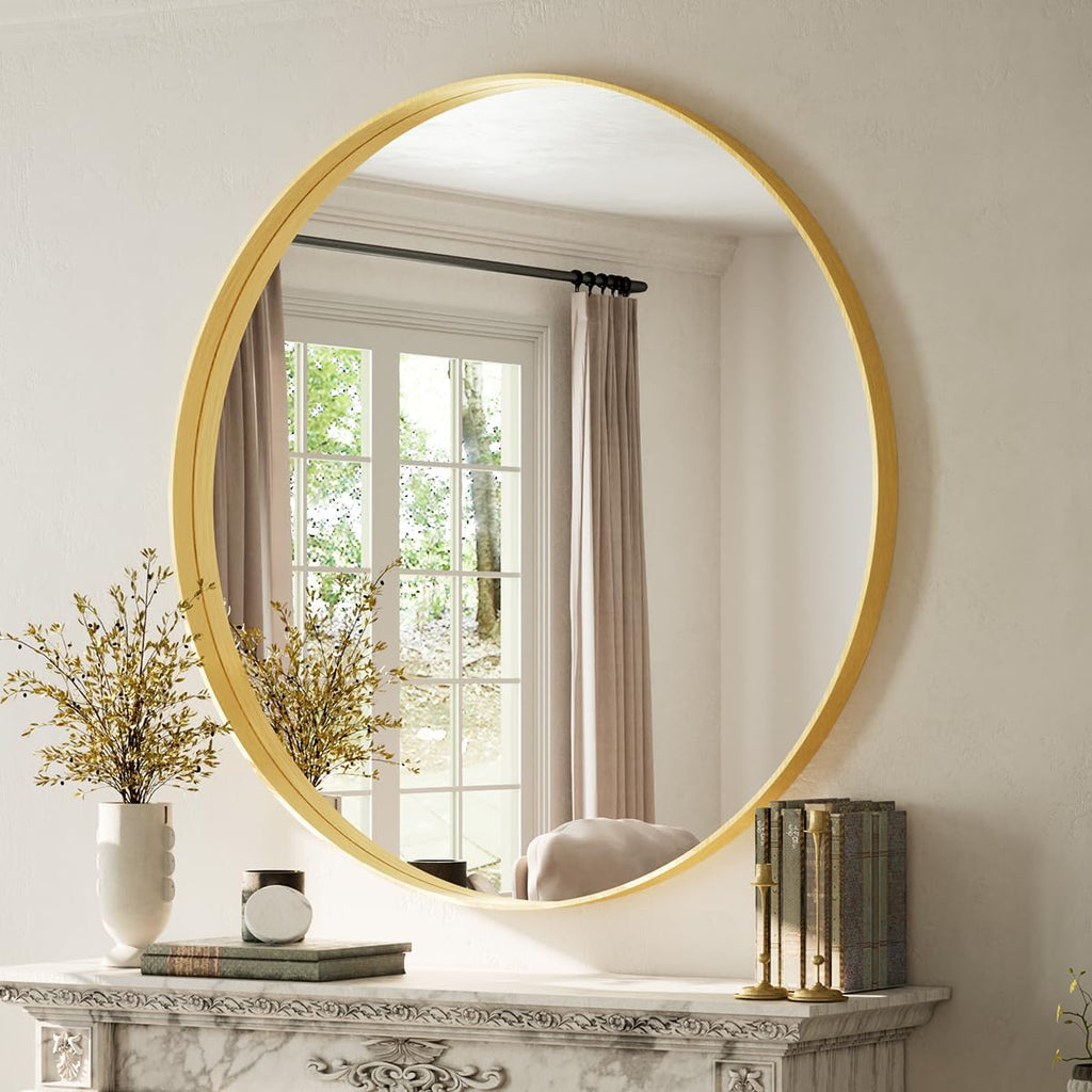 48" Round Bathroom Mirror, Large Gold Circle Wall Mounted Mirror