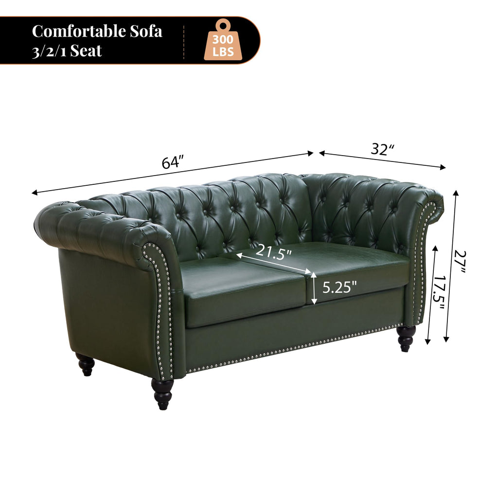 Chesterfield Loveseat, 2 Seater Tufted Couch, Classic Button Tufted Upholstered Sofa, Modern Mid-Century PU Leather