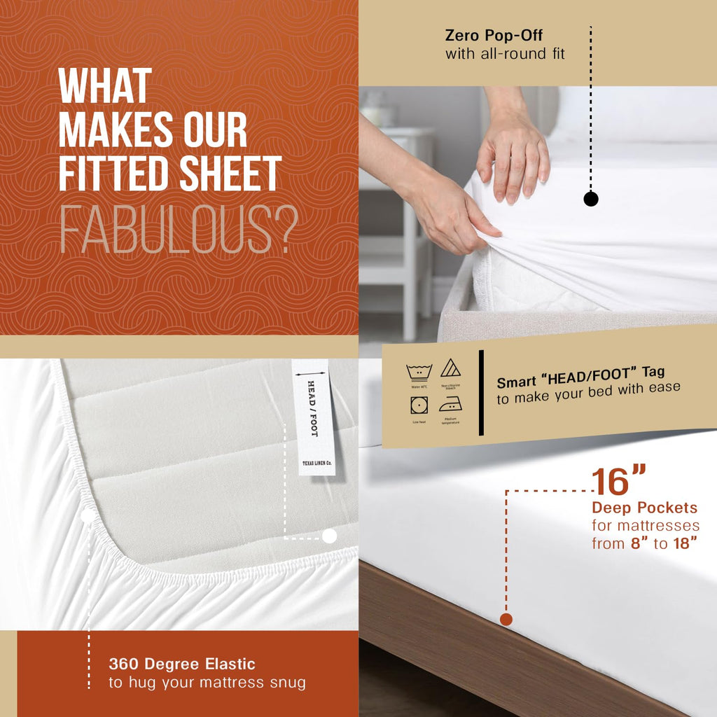 Egyptian Cotton Sheets Queen Size - 600 Series Queen Sheets Set (4 PC, White), 16" Deep Pocket, Soft, Cooling &