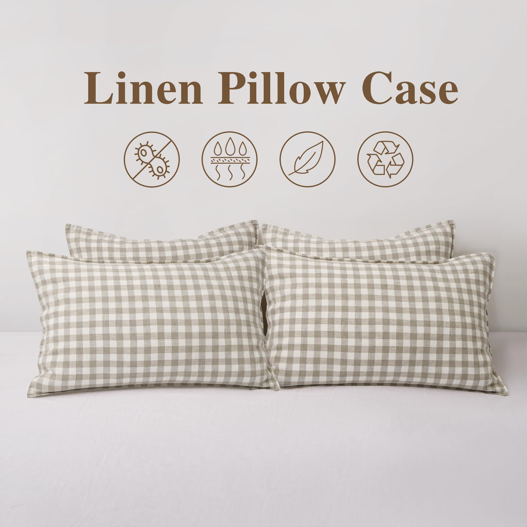 100% French Linen Pillow Cases Set of 2, Stone Washed Flax Pillow Shams with Zipper Closure - Breathable &