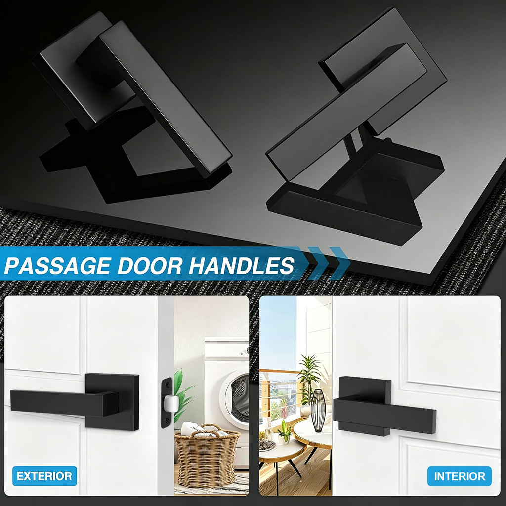 8 Pack Matte Black Door Handles, Passage Door Levers & Closet, Interior Keyless Door Knobs Heavy Duty Square