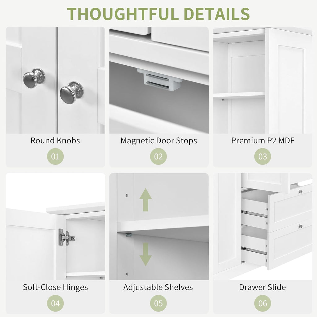 73.6" Tall Farmhouse Kitchen Pantry Cabinet with 7 Shelves, 2 Drawers, 3 Pull-Out Trays, 6 Doors and Side Cabinets