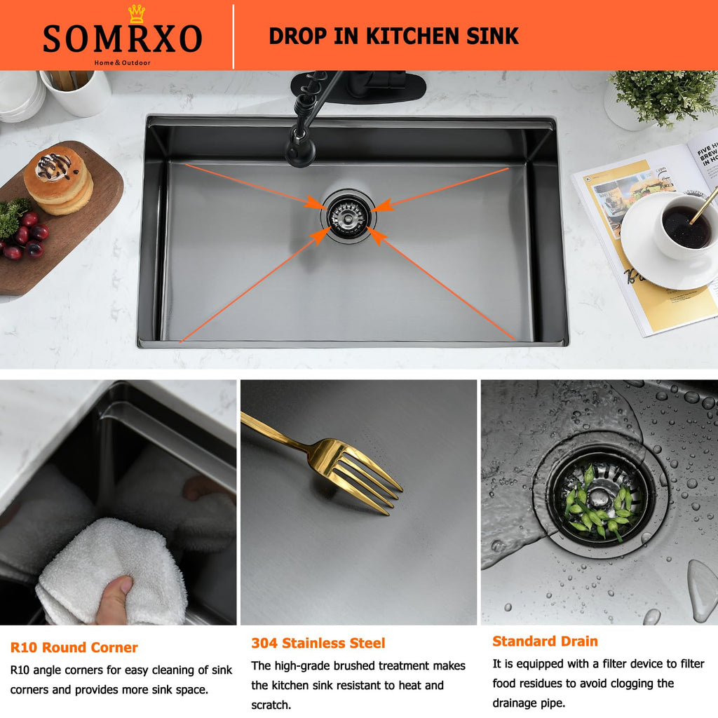 28x18 Undermount Black Stainless Steel Single Bowl