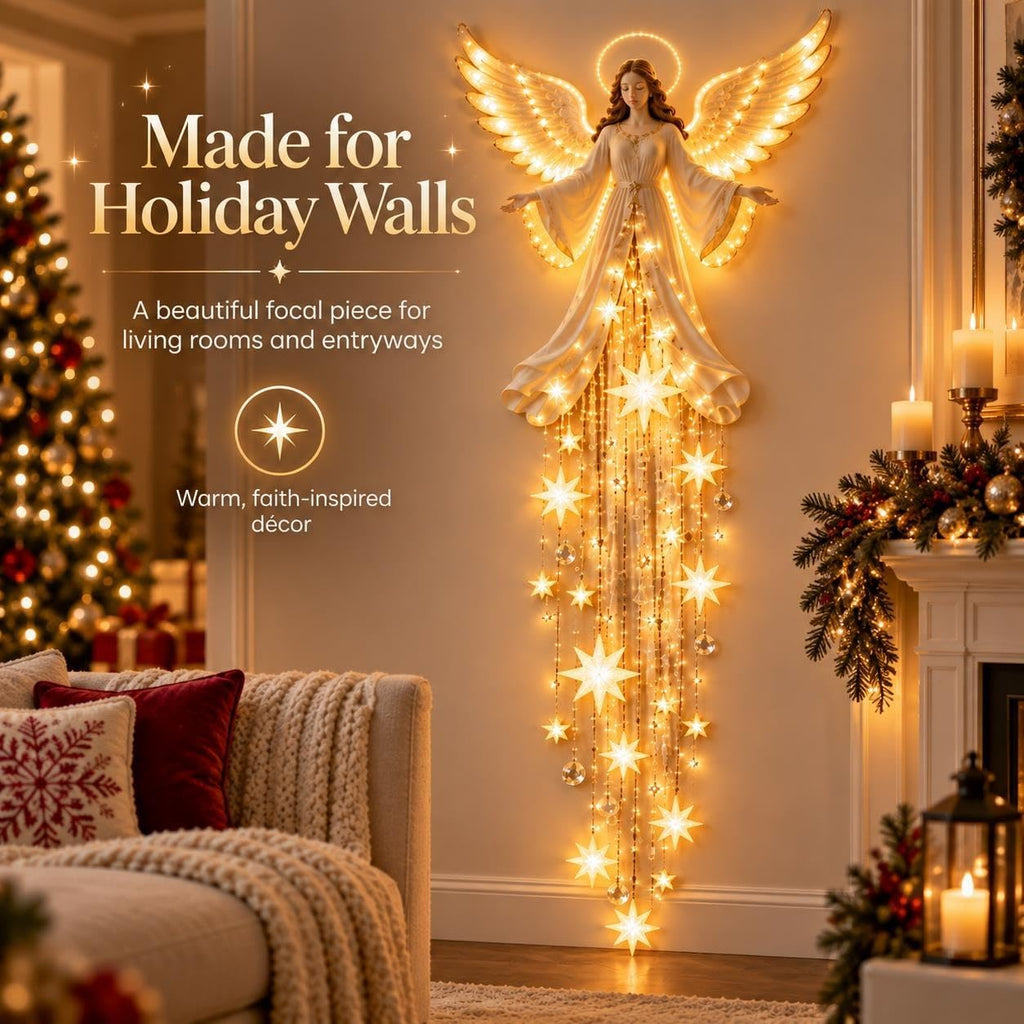 Angel Blessing Wall Light, Starglow Cascading Christmas Angel with Glowing