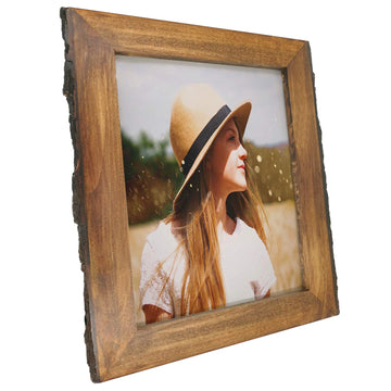 8x10 Picture Frames with Bark Edges, Rustic Wood Photo Frame for Tabletop or Wall Display, Natural Brown.