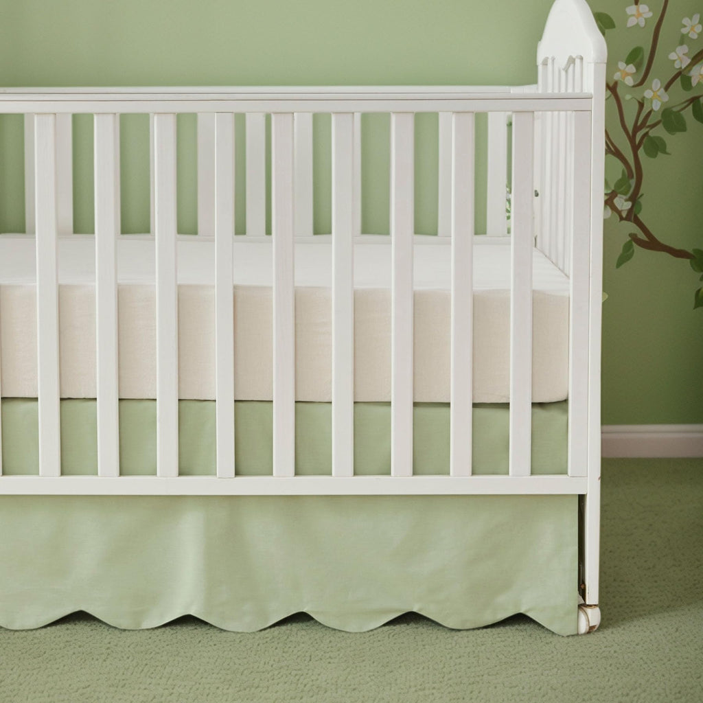 Scallop Edge Cotton Crib Skirt Toddler Bedskirt Baby Nursery Crib Bed Skirt Gender Neutral Solid Color Light Green