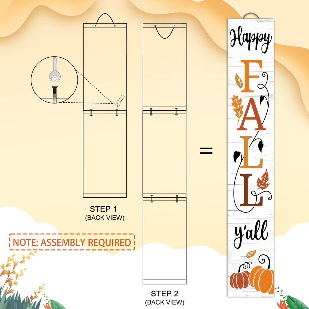 Happy Fall Y'all Wooden Porch Sign 47" Thanksgiving Large Welcome Porch Sign for Pumpkin Sign Autumn Home Front Door