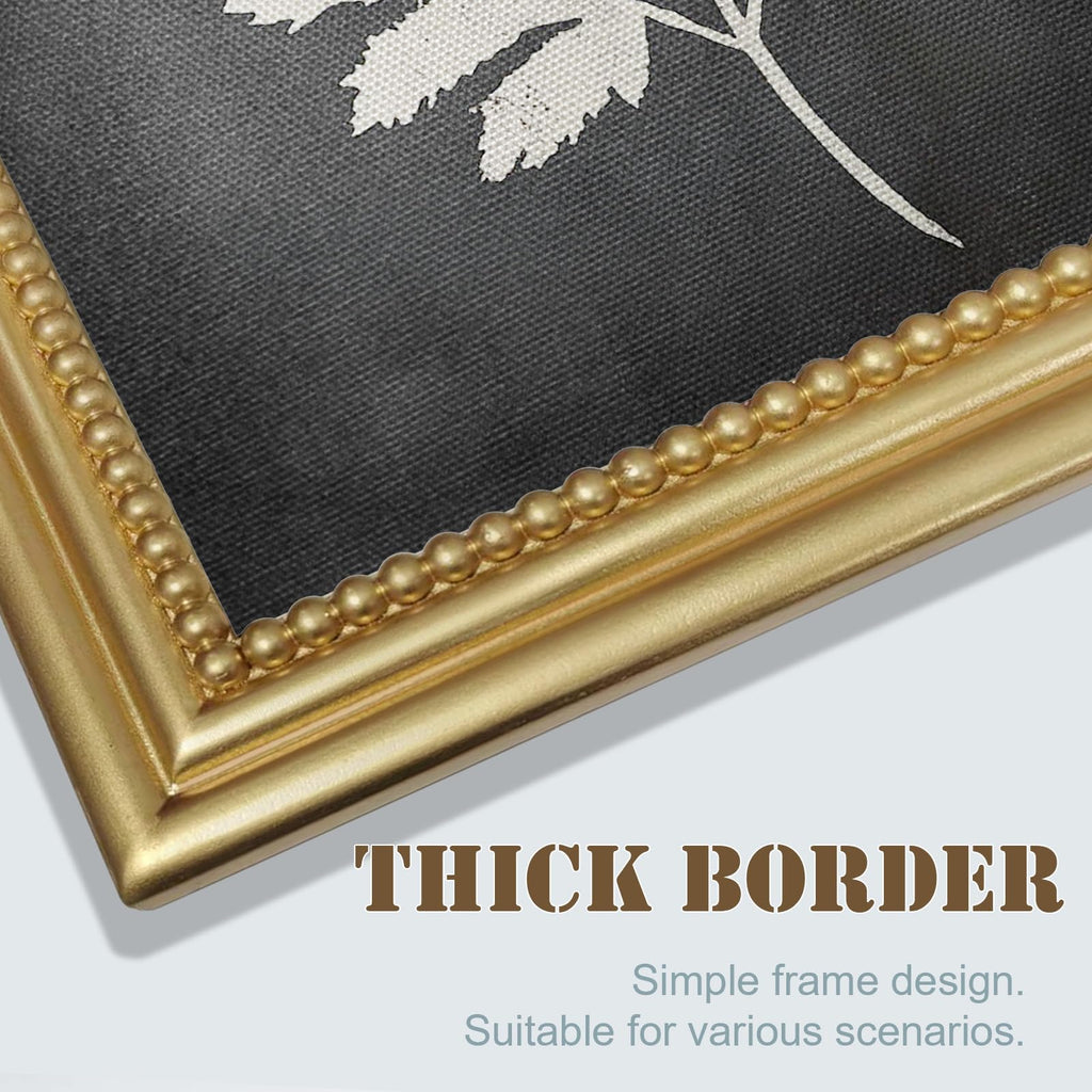 Gold Framed Wall Art Set of 2 - Vintage Botanical Fern Prints, Black Canvas Paintings Wall Decor, Rustic Plant