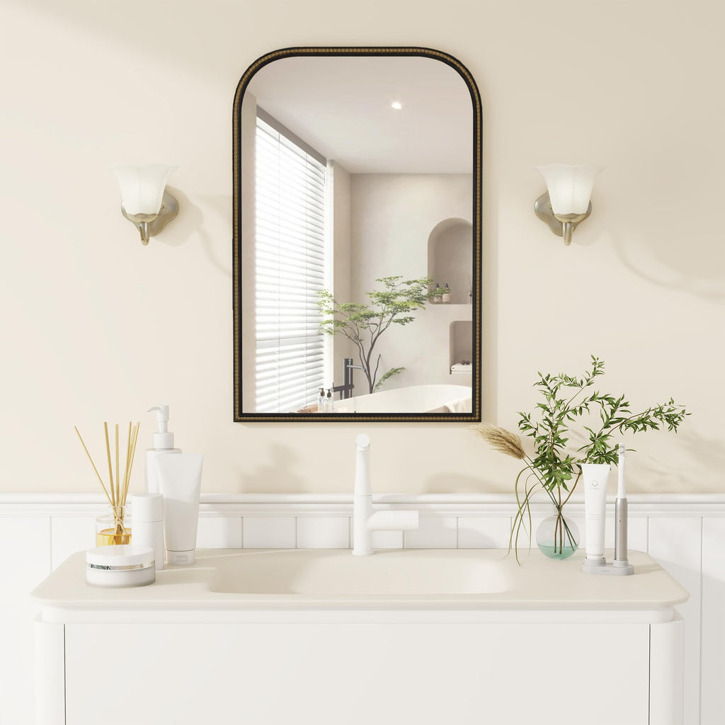 24x36 Rounded Rectangular Wall Mirror, Decorative Bathroom Mirror, Traditional Vintage Wall Mounted Mirror with