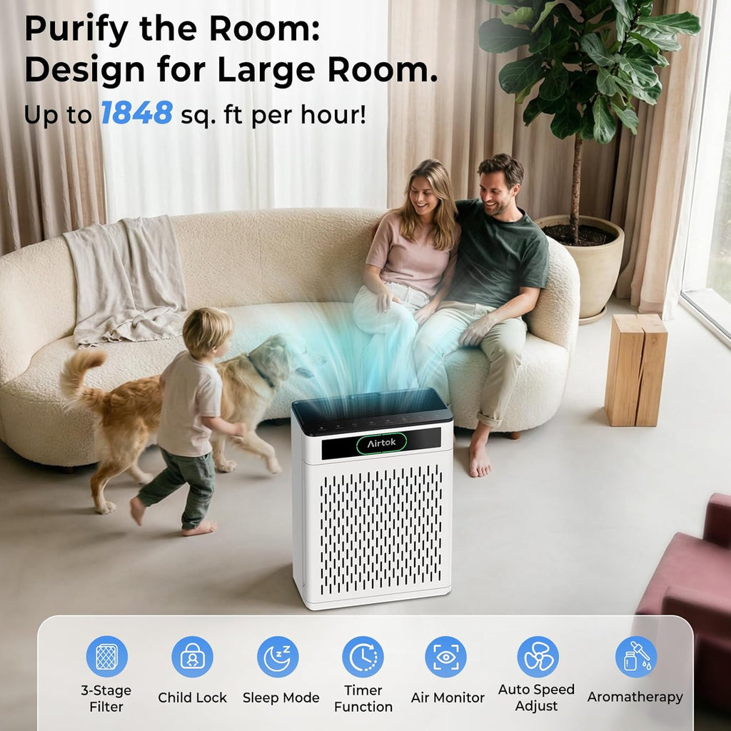 Air Purifiers for Home Large Room Up to 1848sq.ft, HEPA Air Purifier for Bedroom, Pet Hair Air Clean