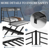 Bunk Bed Twin Over Full with Trundle, Heavy-Duty Twin&Full Frame with Full-Length Guardrail and Two Ladders