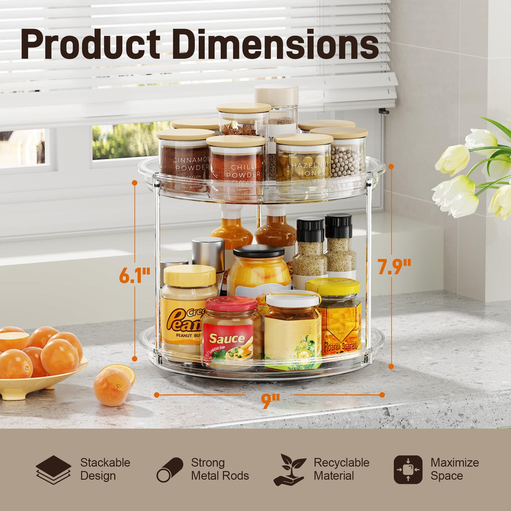 2 Tier Lazy Susan Organizer, 9'' Lazy Susan Turntable for Cabinet