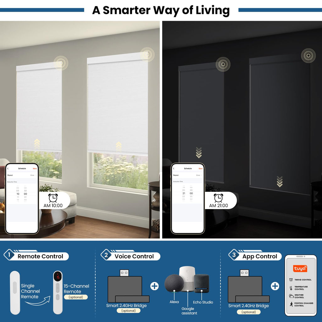 No Drill Motorized Blinds with Remote, Automatic Roller Shades