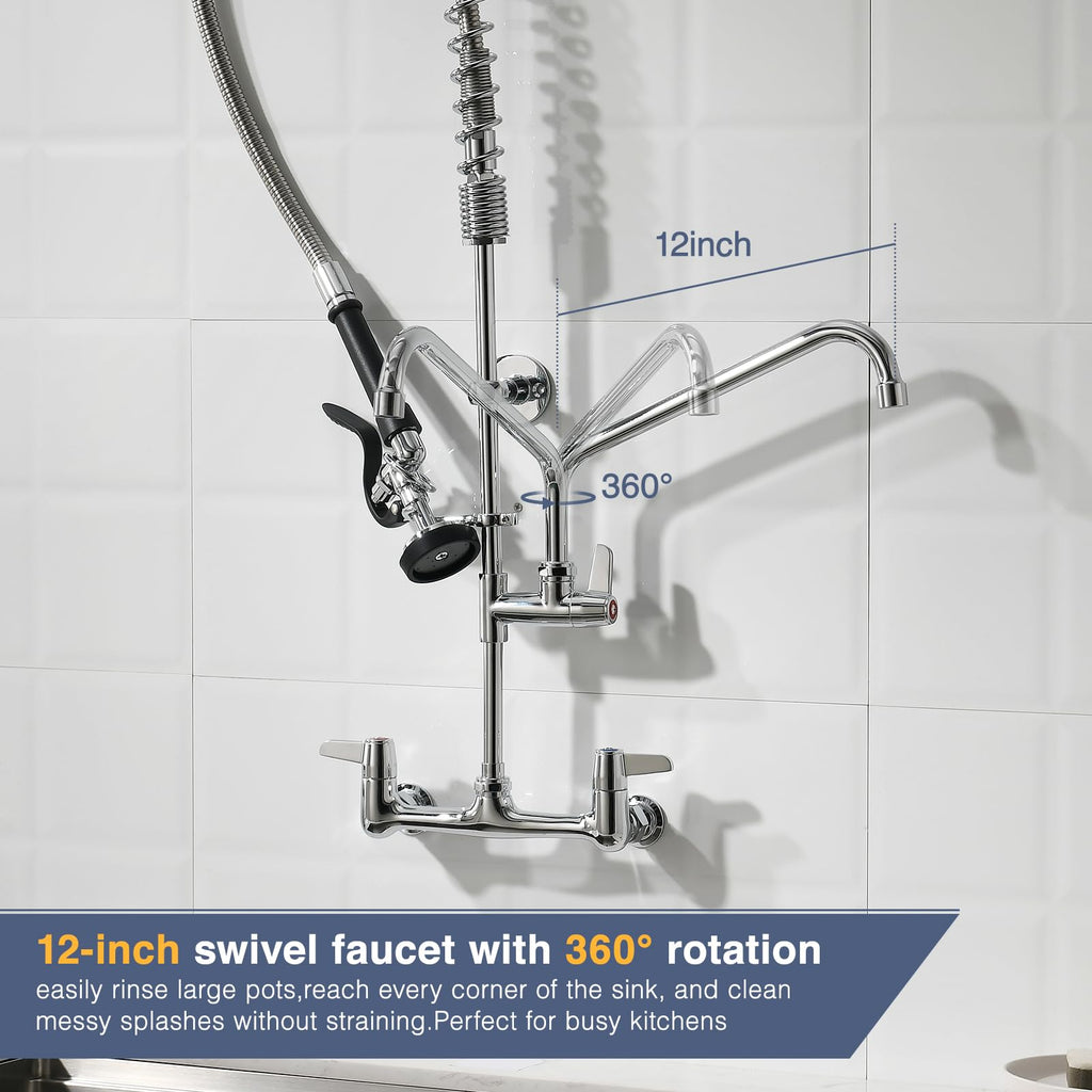 36" Commercial Sink Faucet Wall Mount with Pre-Rinse Sprayer