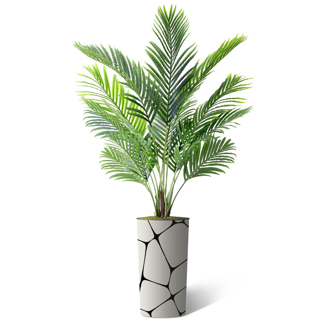 Artificial Tree in Geometric Pattern Planter, Fake Areca Tropical Palm Silk Tree for Indoor and Outdoor Home
