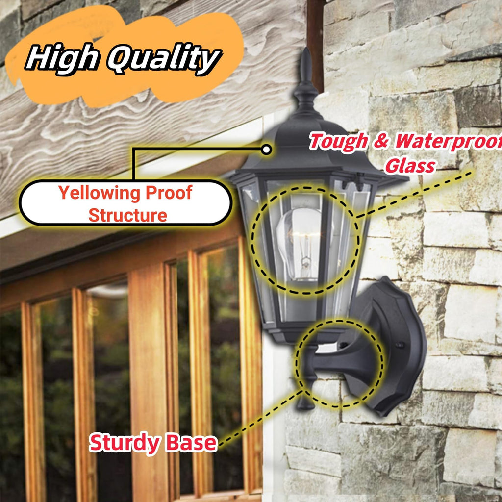 2 Pack Outdoor Wall Light, Black Wall Sconce Porch Lighting Fixture, E26 Base 60W Max, Metal Housing Plus Glass, Wet