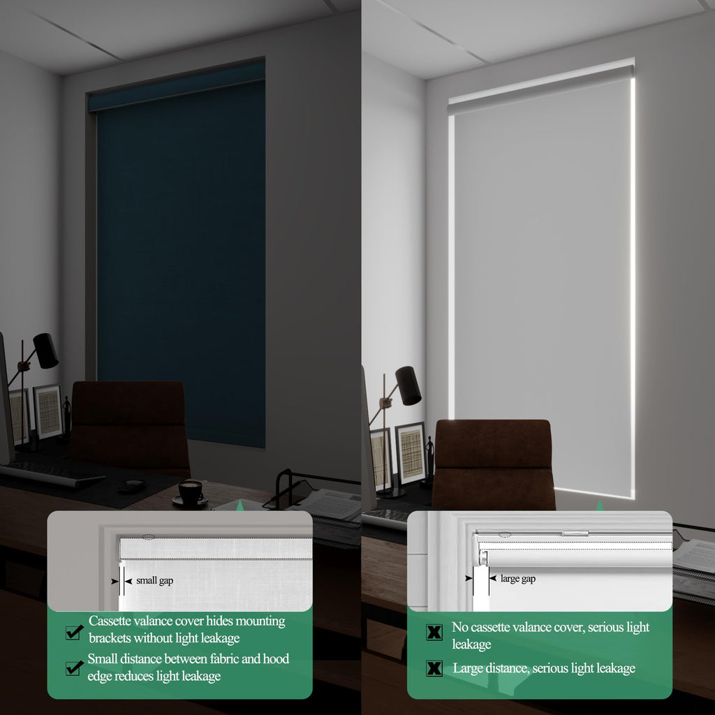 Cordless Roller Shades for Windows, Blackout Linen Roller Blinds with Thermal Insulated, Pull Down Jacquard Shades