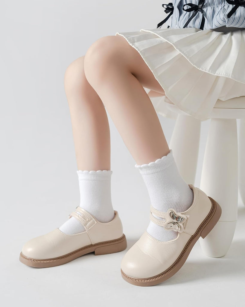 Girls Ruffle White School Uniform Socks Crew Scallop Dress Kid Sock