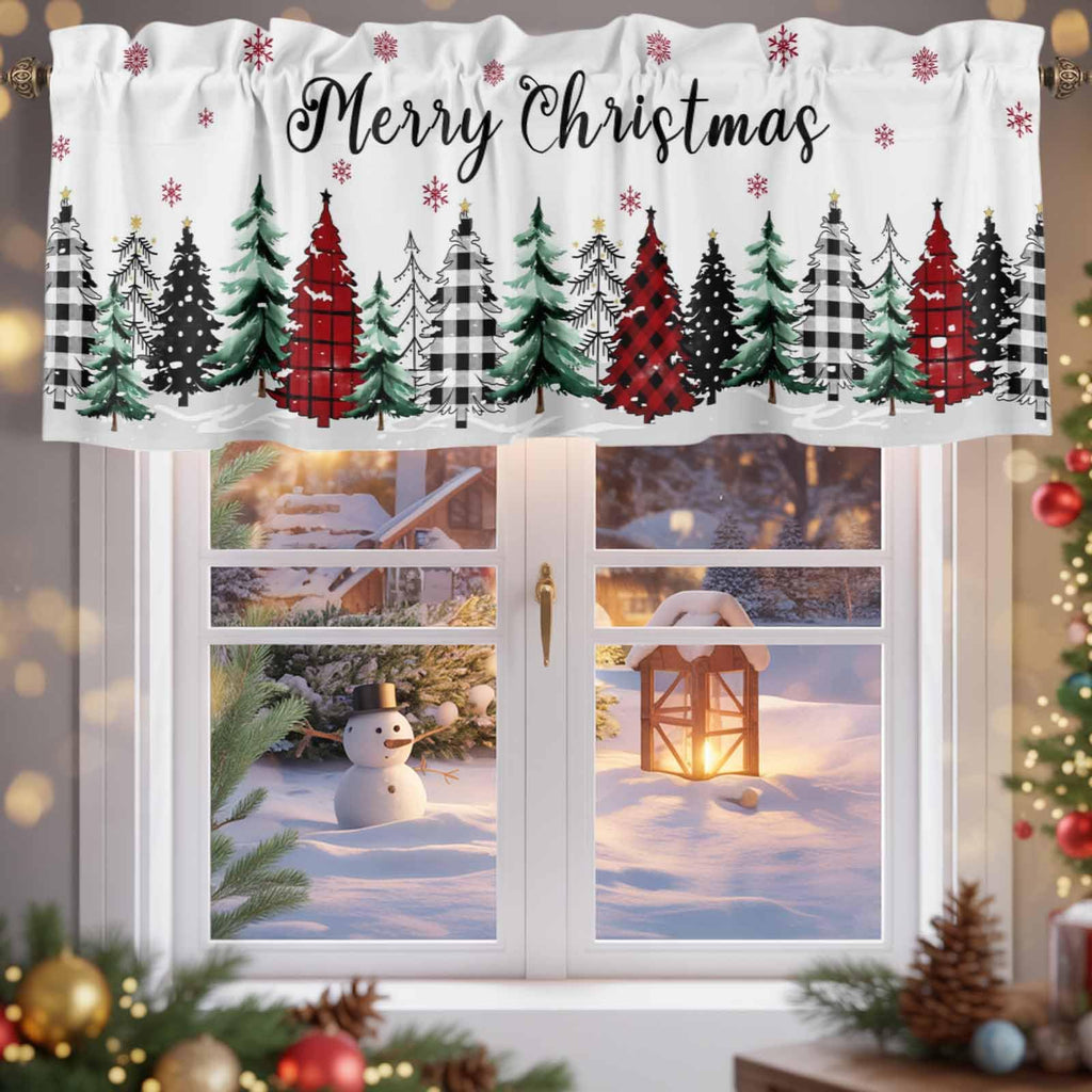 Christmas Valances for Windows 2 Pack Buffalo Plaid Xmas Tree Short Kitchen Valance Curtains Rod Pocket Window