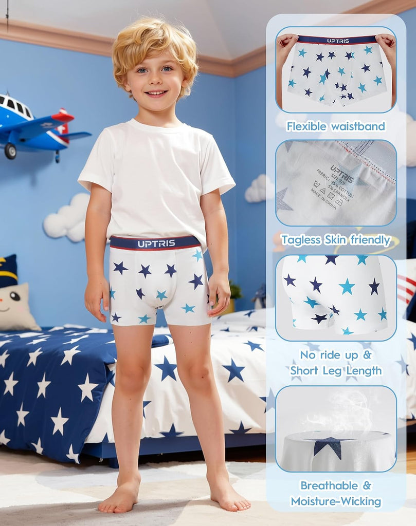 Boys Boxer Briefs Cotton Underwear Star Print Lightweight Mlutipacks