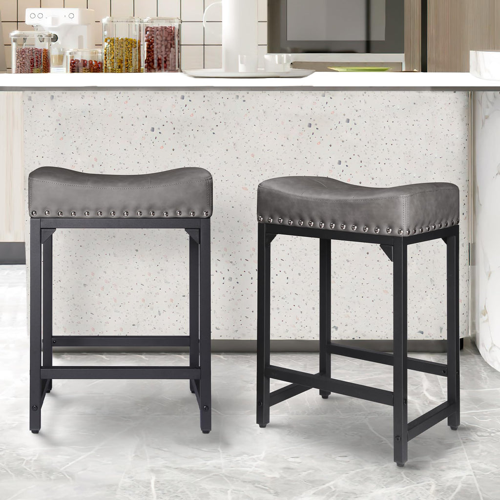Counter Height Bar Stools Set of 3, Stools Island Set of 3, 24 Inch Counter Stool Saddle Backless Barstools Counter