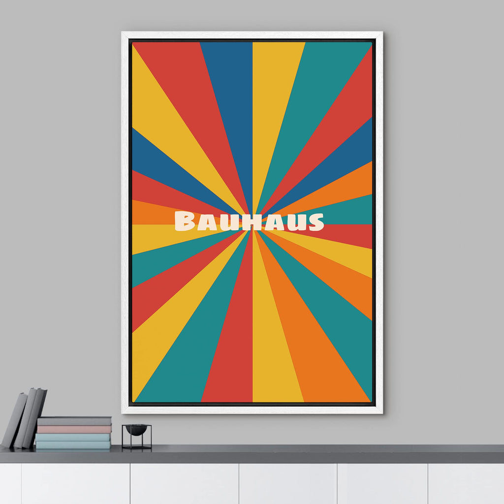 Framed Canvas Print Wall Art Rainbow Geometric Bauhaus Landscape Abstract Shapes Illustration Modern Art Bohemian