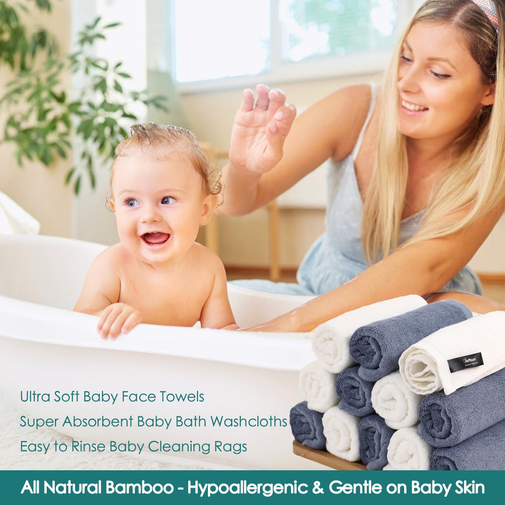 Washcloths 12 Pack,Soft Face Towels for Baby Skin,White+Slate Blue