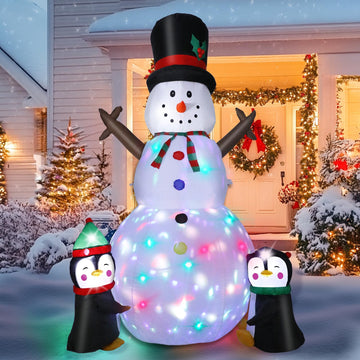 8FT Christmas Inflatable Snowman Outdoor Decorations, Christmas Blow up Snowman with Two Penguins Decoration